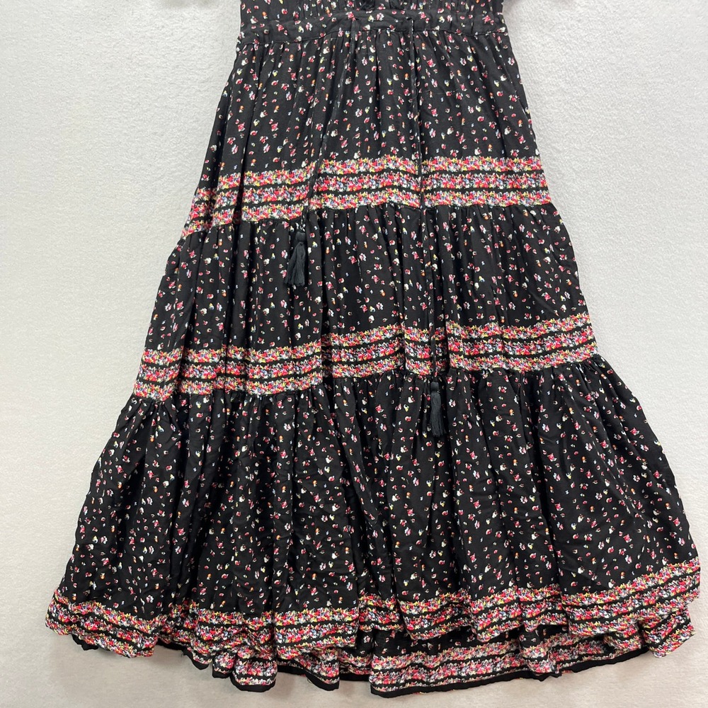 Free People Rare Feelings Maxi Dress Womens Small Black Floral Tiered Boho - Picture 3 of 15